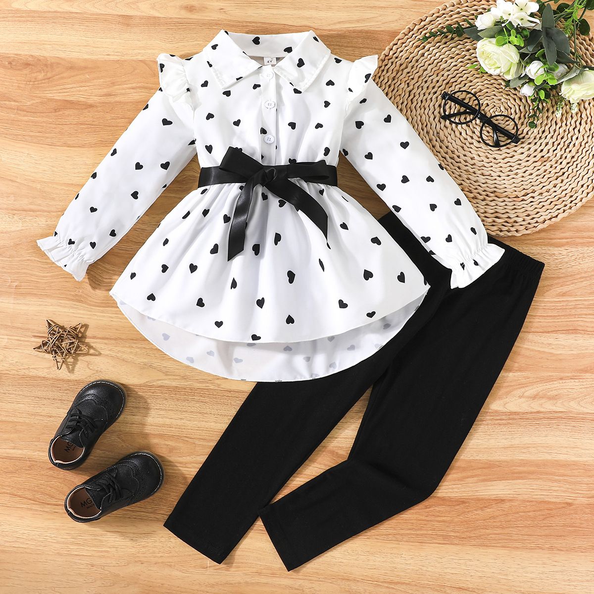 New girls' fashionable Girl Clothes Summer Suit Baby Sets Cute Cotton  Love pattern long sleeved shirt+pants Girl's clothing set