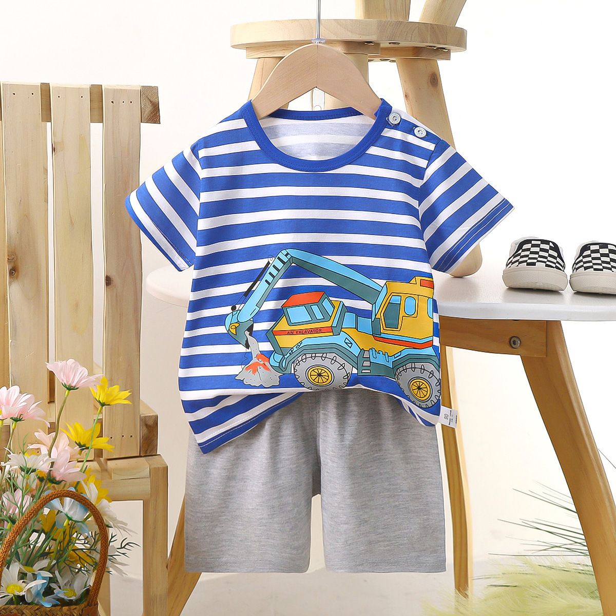 Cartoon Shark Striped Tshirt +shorts Baby Boy Clothes Sport Clothing Tracksuit Toddler Clothing Sets Baby Girl Casual Clothing