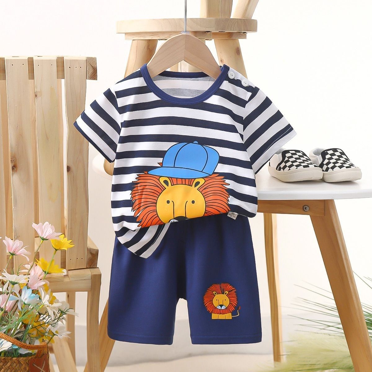 Cartoon Shark Striped Tshirt +shorts Baby Boy Clothes Sport Clothing Tracksuit Toddler Clothing Sets Baby Girl Casual Clothing
