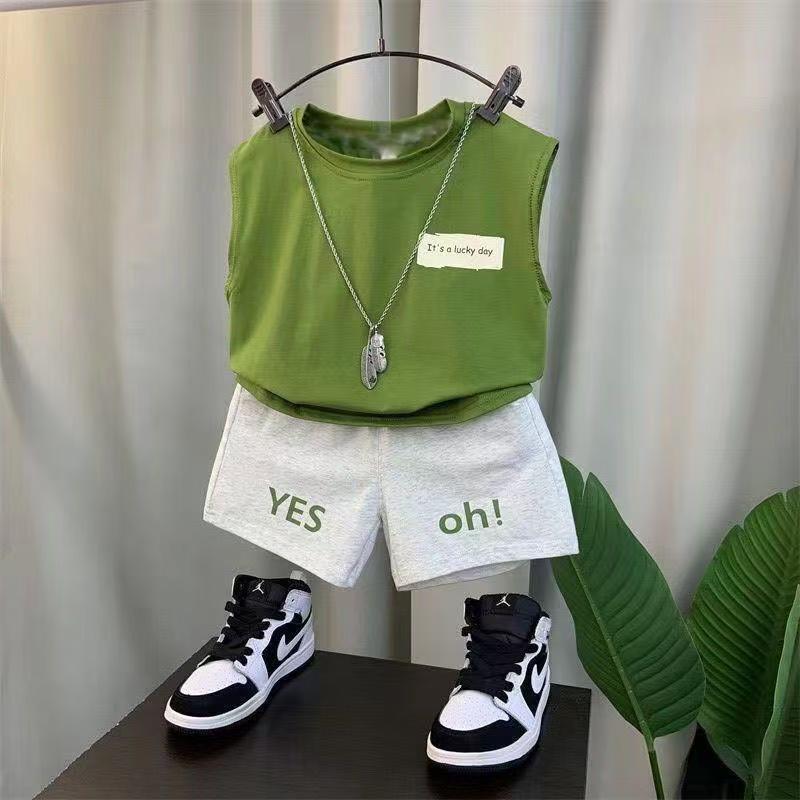 New Boys Baby Summer Vest Set Summer Sleeveless Clothes Fashion Boys Children Ruffian Handsome Two-Piece Set