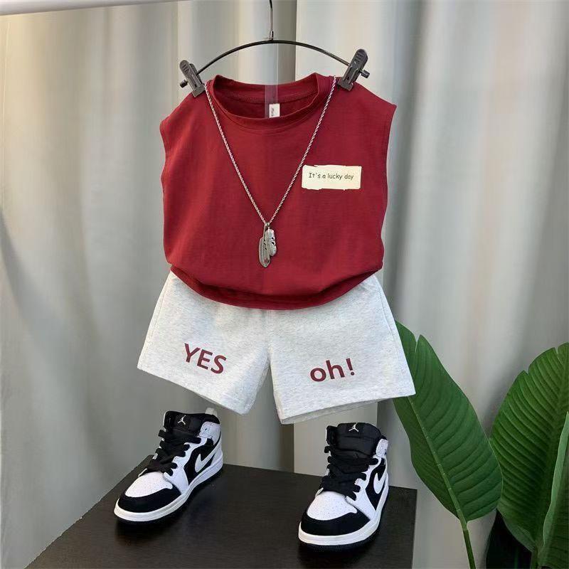 New Boys Baby Summer Vest Set Summer Sleeveless Clothes Fashion Boys Children Ruffian Handsome Two-Piece Set
