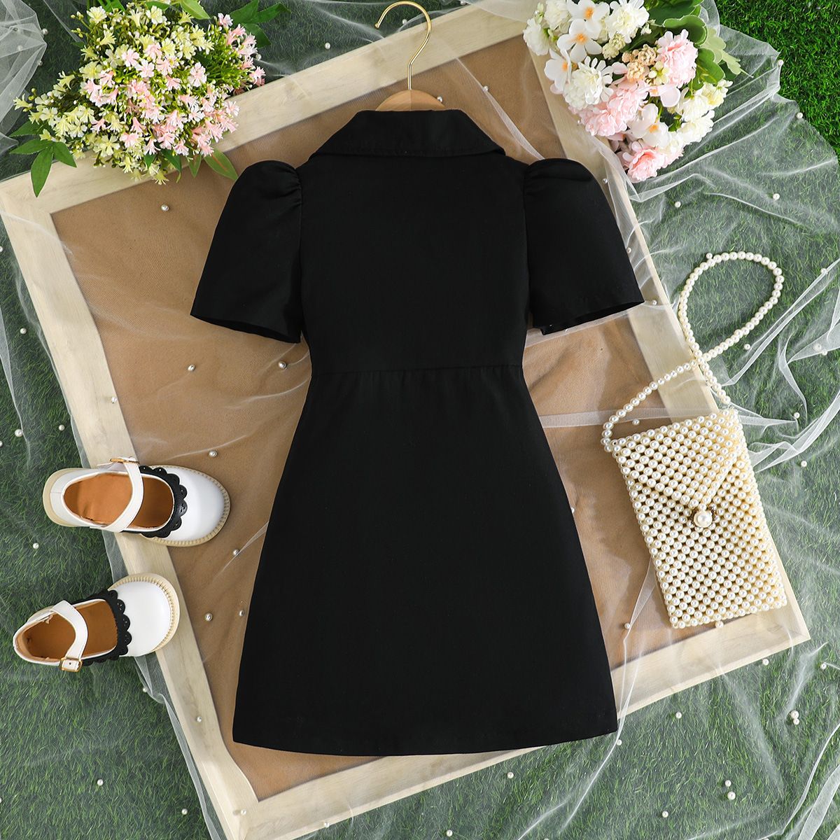 Summer new girls' dress, girls' solid color sleeveless suit, fashionable dress+belt two-piece set