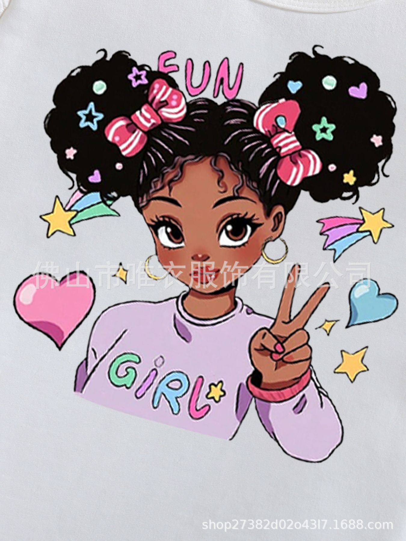 Girls' clothing set round neck girls' bubble sleeve top+imitation denim trumpet pants two-piece set