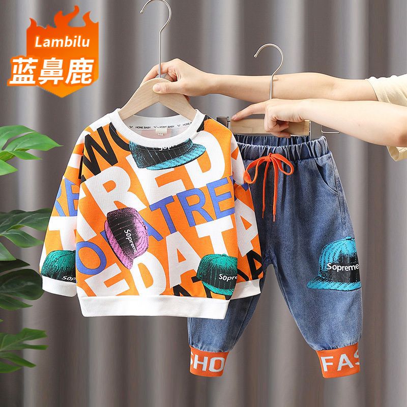 Boys' clothing set new children's western-style hoodie baby handsome and casual boys' two-piece top and pants set