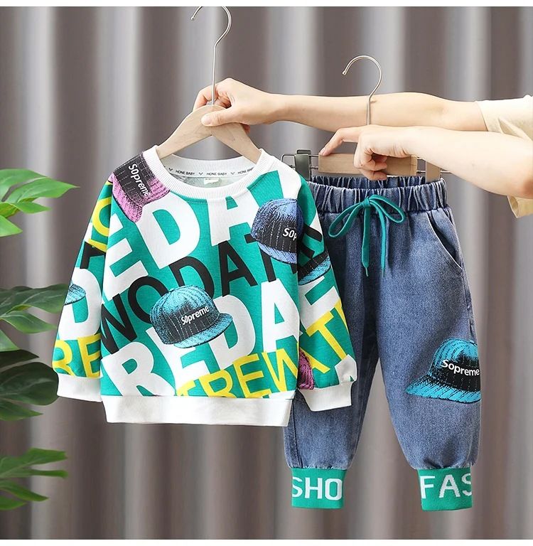 Boys' clothing set new children's western-style hoodie baby handsome and casual boys' two-piece top and pants set