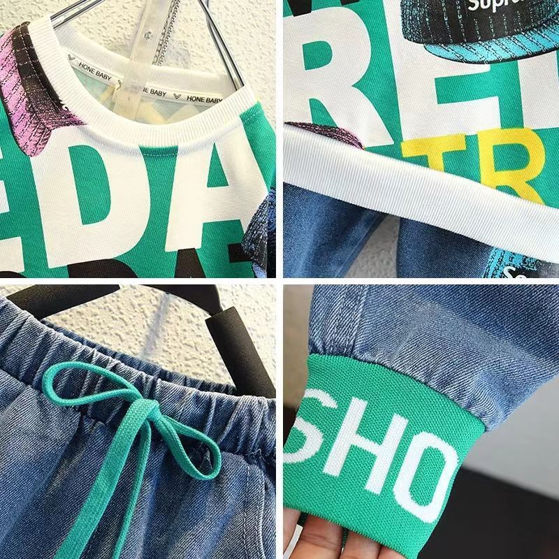 Boys' clothing set new children's western-style hoodie baby handsome and casual boys' two-piece top and pants set