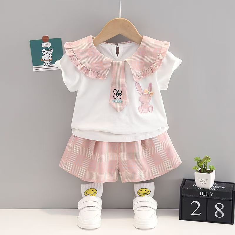 Girls' clothing set summer casual new style children's Korean version short sleeved skirt two-piece set