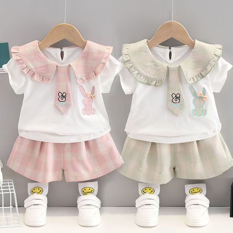 Girls' clothing set summer casual new style children's Korean version short sleeved skirt two-piece set