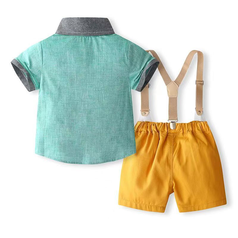 Kids Sets Boys Summer New Children Short Sleeved Blue T Shirt +Red Shorts Two Sets of Children's Formal Suit 1-4 Ages Clothing