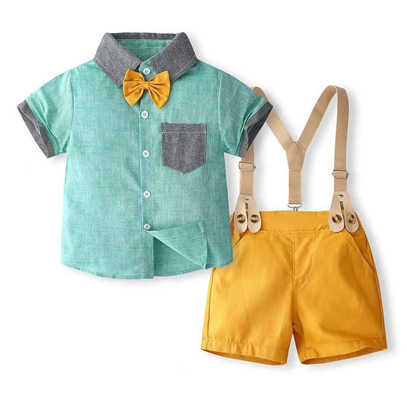 Kids Sets Boys Summer New Children Short Sleeved Blue T Shirt +Red Shorts Two Sets of Children's Formal Suit 1-4 Ages Clothing