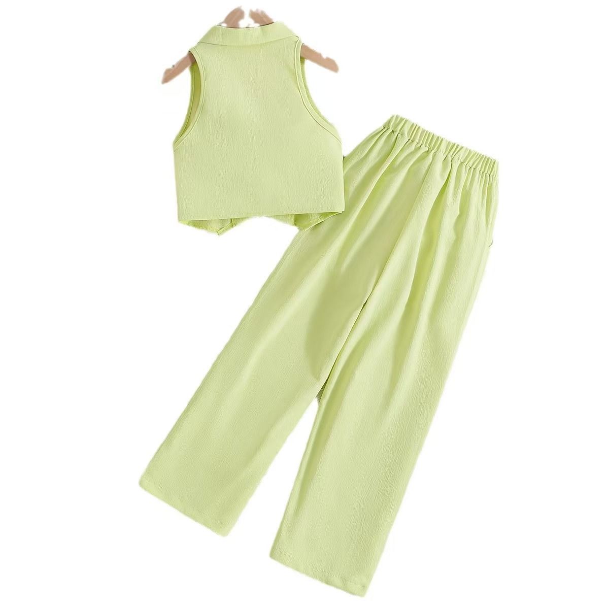 Children's Clothing Summer Girls' Sleeveless Cardigan Top Solid Color Suit Pants Two piece set Europe and America