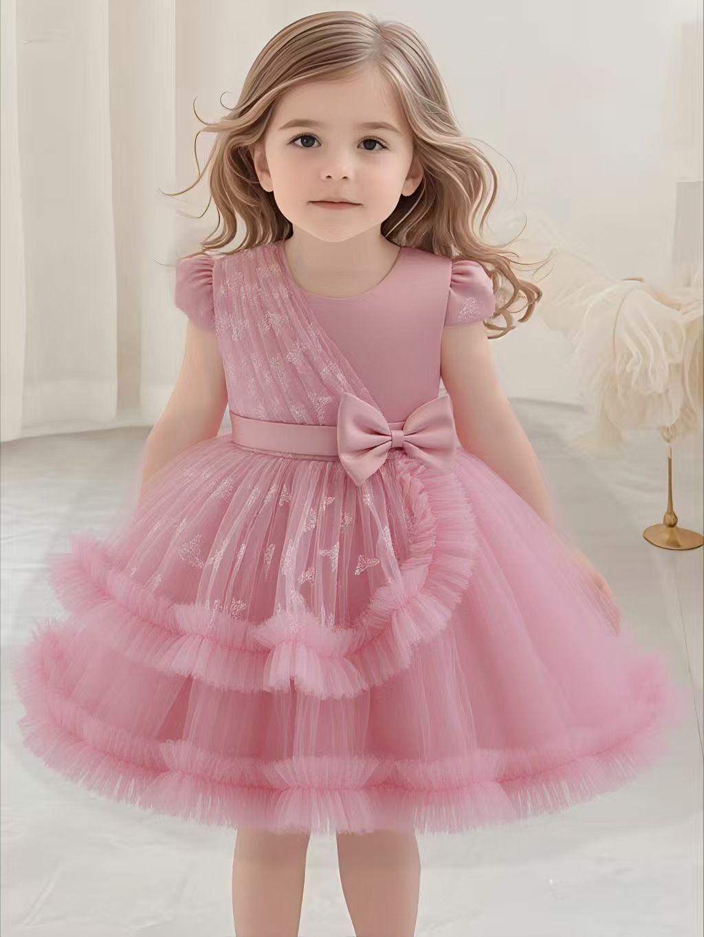 New Year One Baby Girls' Dress Bow Birthday Host Christmas Princess Dress Children's Dress Dress
