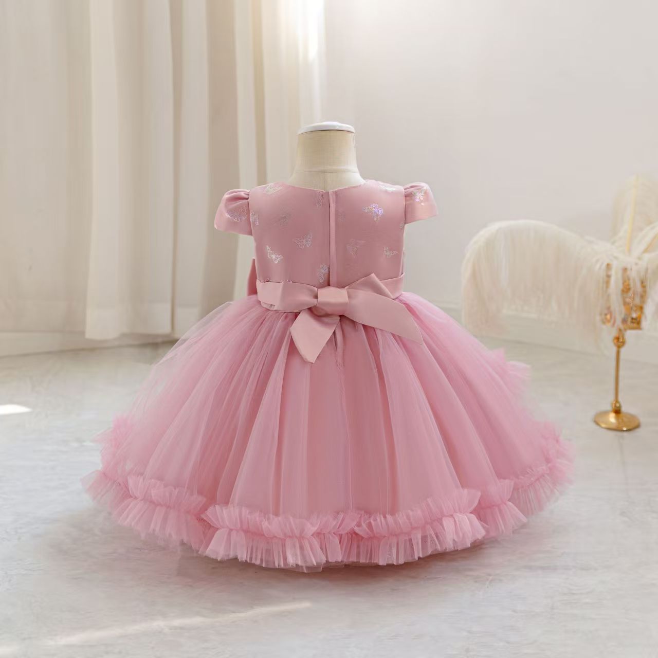 New Year One Baby Girls' Dress Bow Birthday Host Christmas Princess Dress Children's Dress Dress