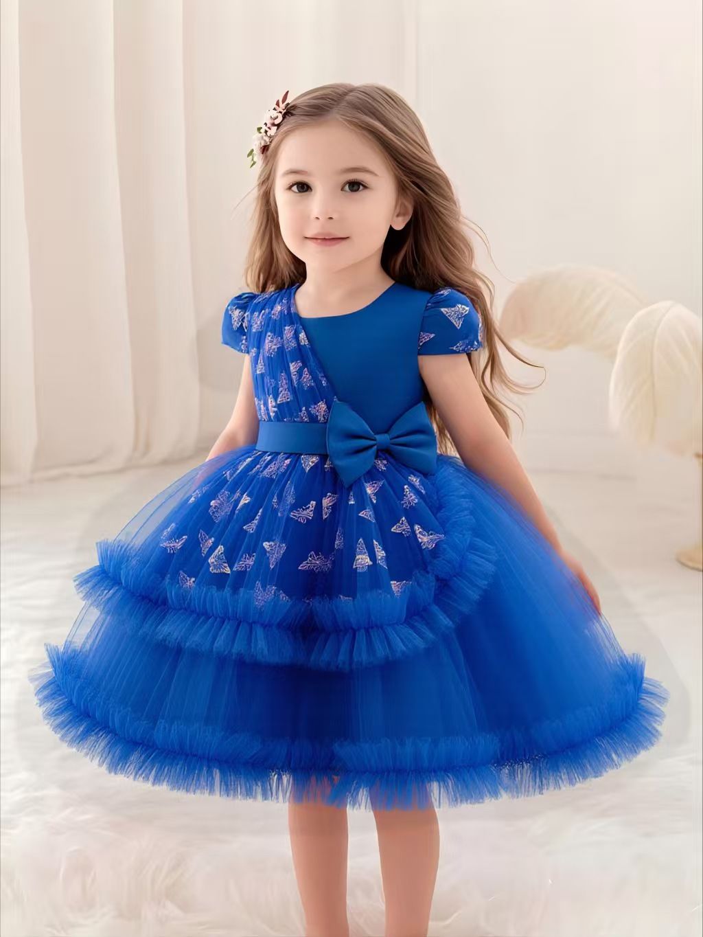 New Year One Baby Girls' Dress Bow Birthday Host Christmas Princess Dress Children's Dress Dress