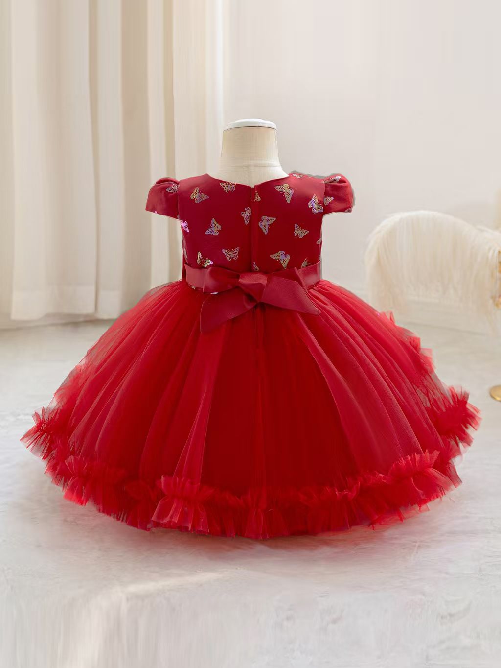 New Year One Baby Girls' Dress Bow Birthday Host Christmas Princess Dress Children's Dress Dress