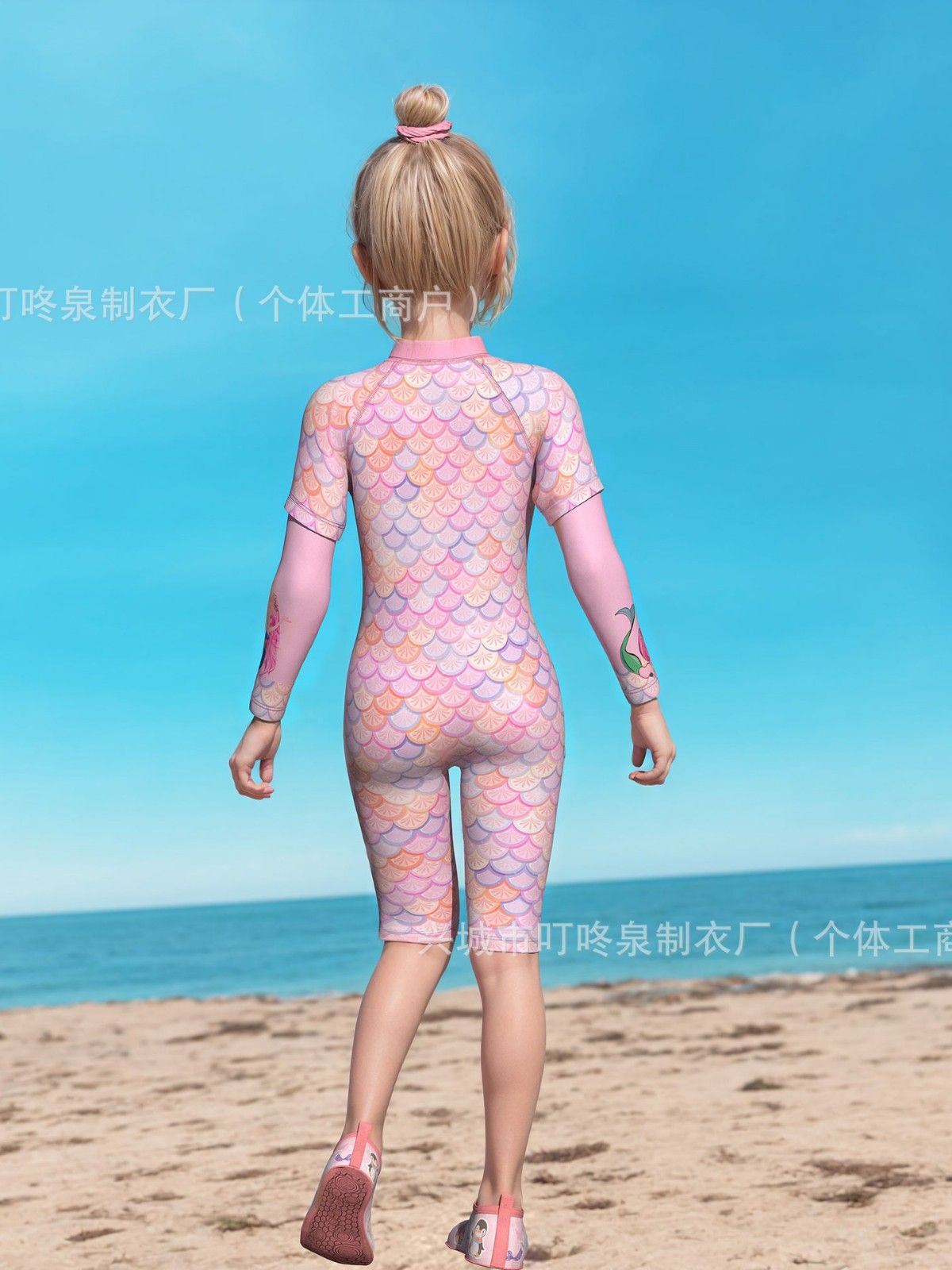 New children's swimsuit girls' one-piece swimsuit medium to large children's swimsuit mid length pants five quarter pants long sleeved anti roll swimsuit girls' swimsuit