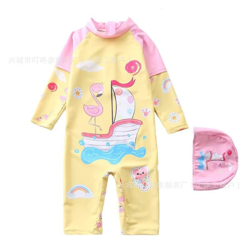 New children's swimsuit girls' one-piece swimsuit medium to large children's swimsuit mid length pants five quarter pants long sleeved anti roll swimsuit girls' swimsuit