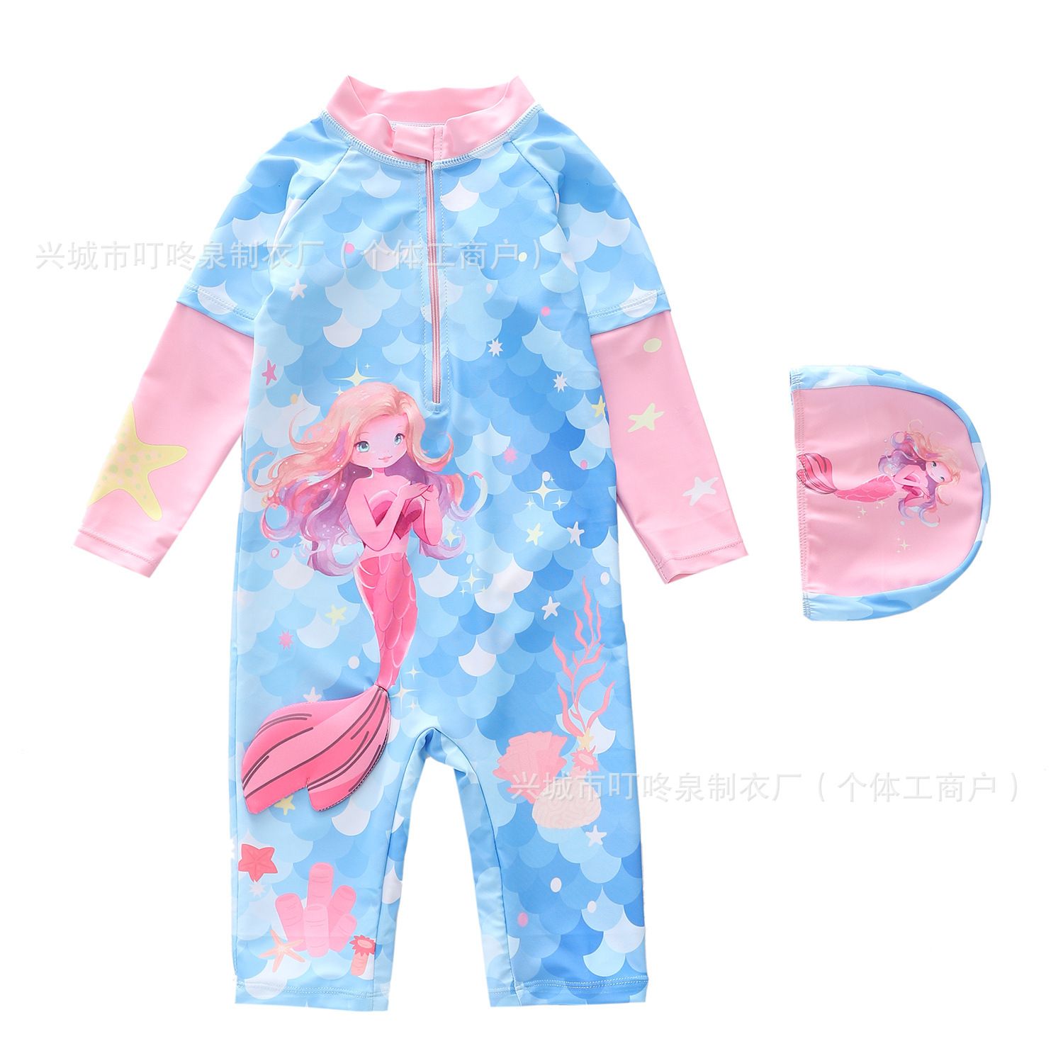 New children's swimsuit girls' one-piece swimsuit medium to large children's swimsuit mid length pants five quarter pants long sleeved anti roll swimsuit girls' swimsuit