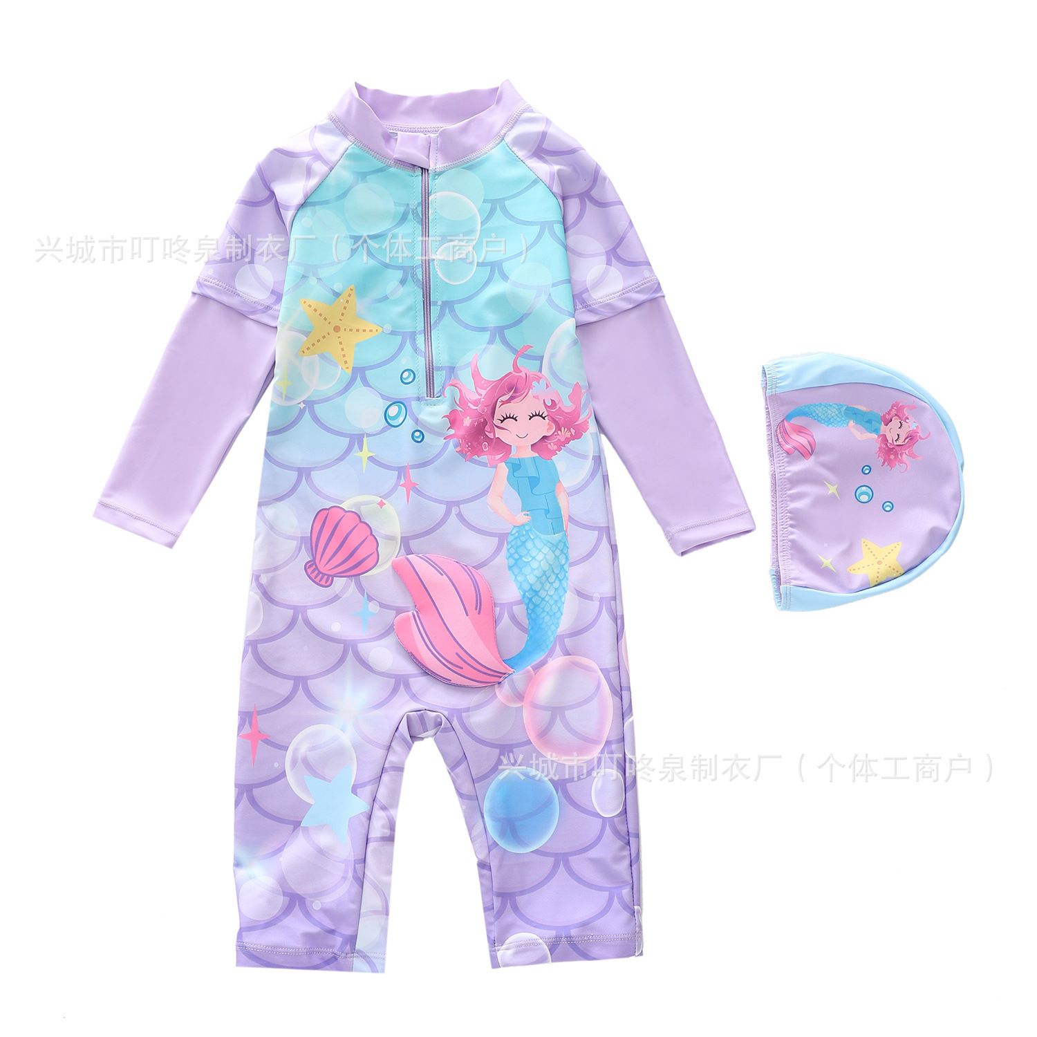 New children's swimsuit girls' one-piece swimsuit medium to large children's swimsuit mid length pants five quarter pants long sleeved anti roll swimsuit girls' swimsuit