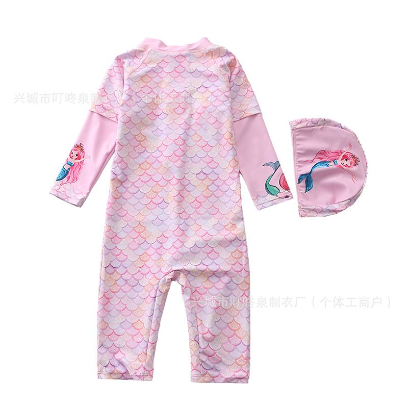 New children's swimsuit girls' one-piece swimsuit medium to large children's swimsuit mid length pants five quarter pants long sleeved anti roll swimsuit girls' swimsuit