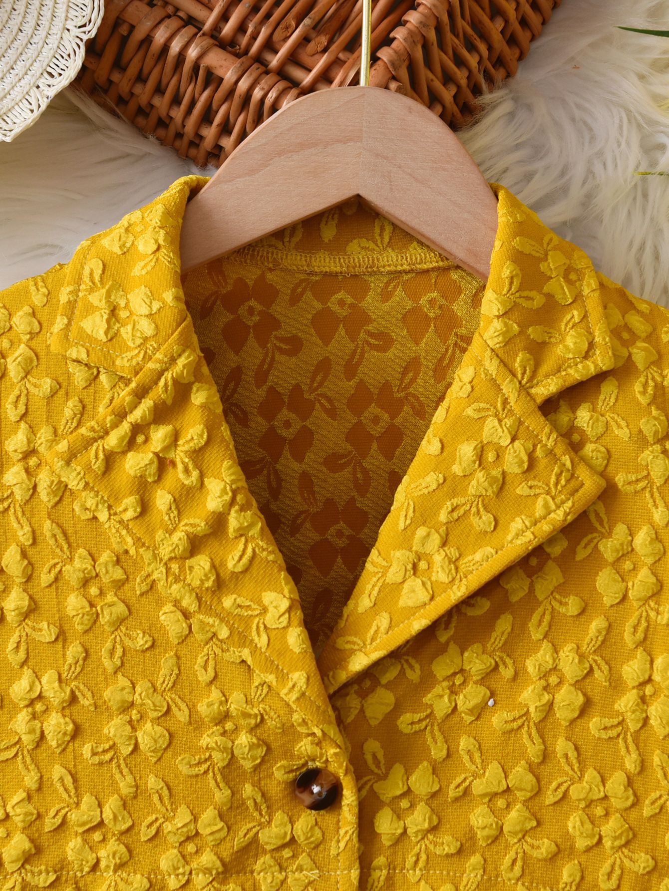 Girls' suit dress spring and autumn yellow jacquard small suit jacket striped bow girl dress princess dress