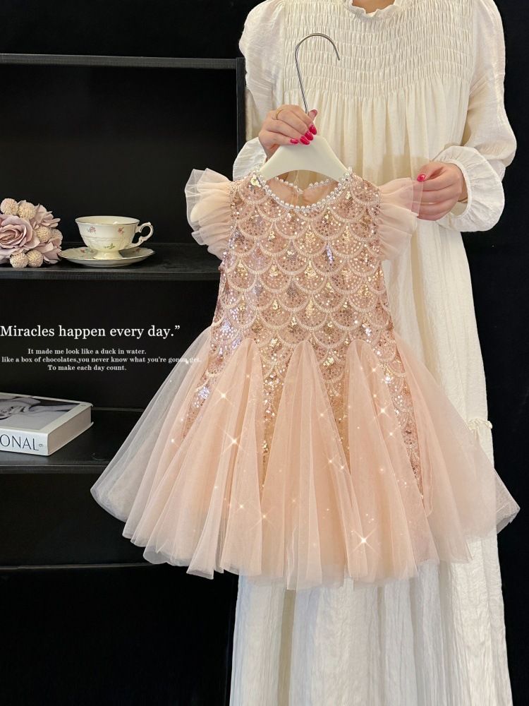 Girls' Dress Summer New Style Children's Elegant Princess Dress Baby Fashion Mesh Flying Sleeve Tank Top Skirt