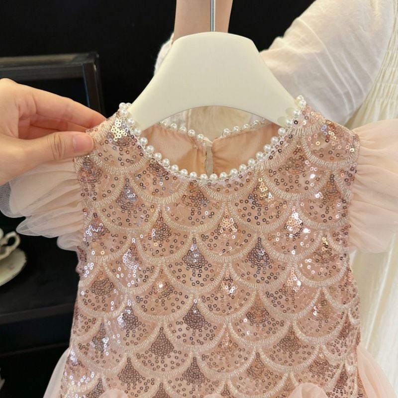 Girls' Dress Summer New Style Children's Elegant Princess Dress Baby Fashion Mesh Flying Sleeve Tank Top Skirt