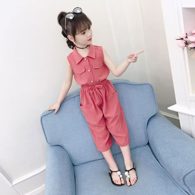 4-9 Years Children Girls Clothes Set Sleeveless T-Shirt +Cropped Short Pants Summer Fashion Outfit