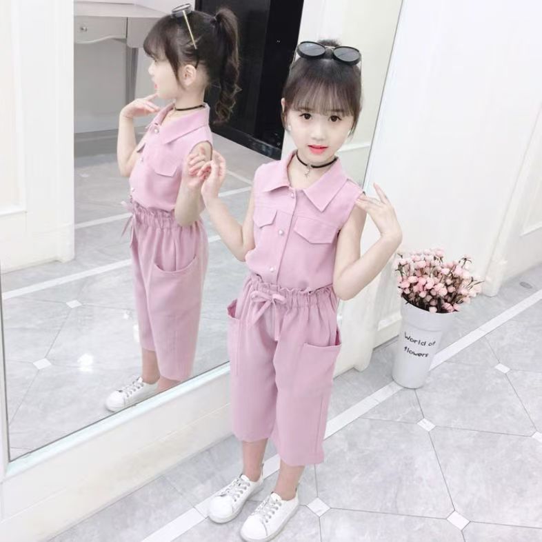 4-9 Years Children Girls Clothes Set Sleeveless T-Shirt +Cropped Short Pants Summer Fashion Outfit