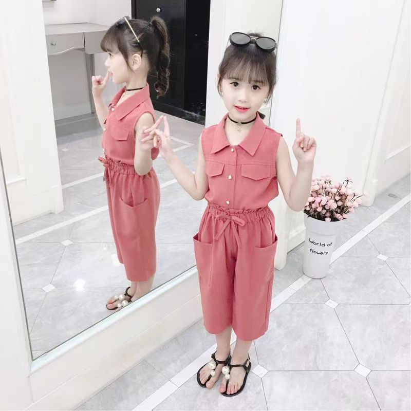 4-9 Years Children Girls Clothes Set Sleeveless T-Shirt +Cropped Short Pants Summer Fashion Outfit