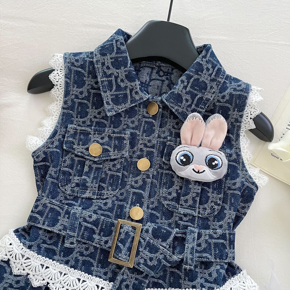 Girls' Cowboy Sleeveless Dress Summer New Children's Cowboy Skirt Lace Lace Little Girls' Tank Top Dress Skirt