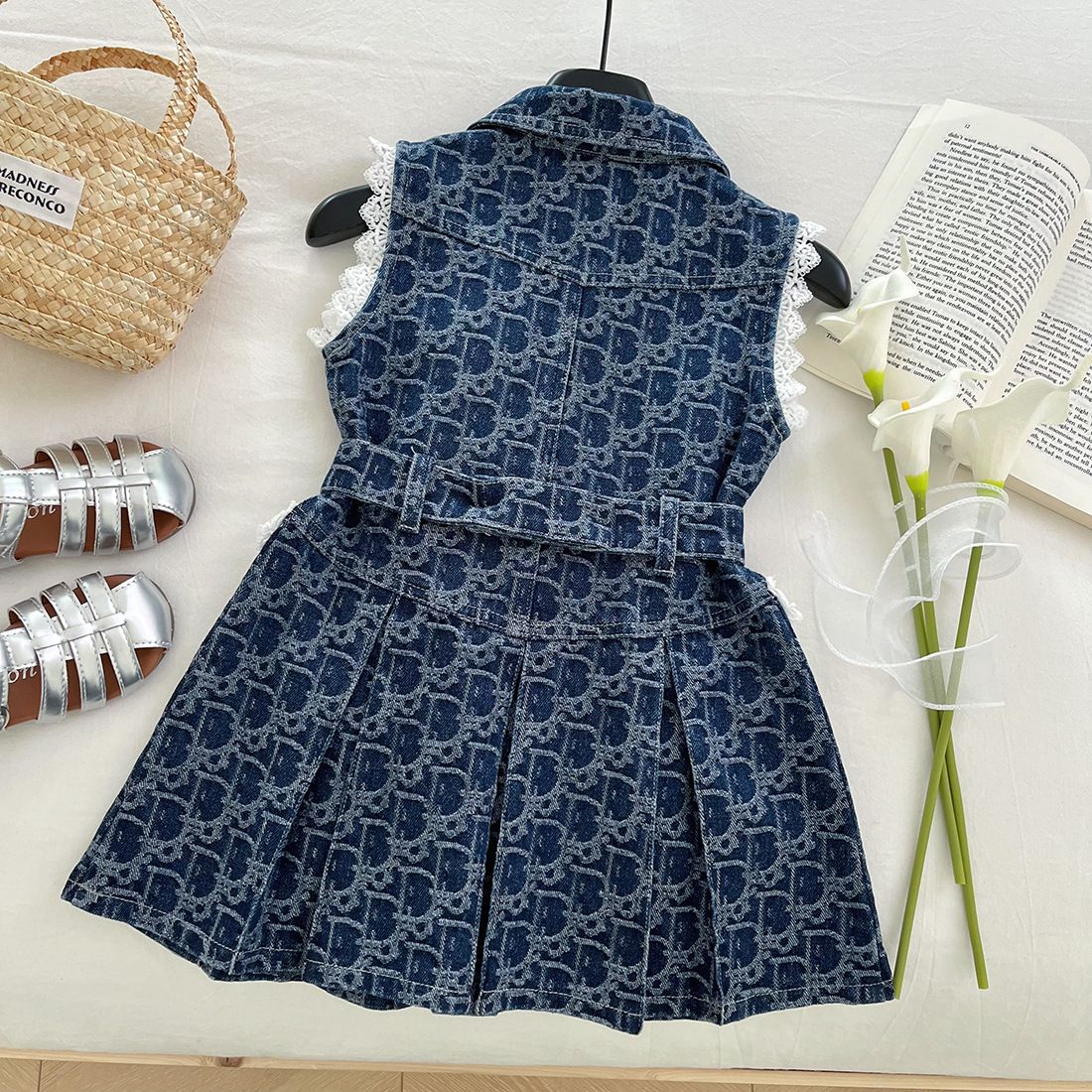 Girls' Cowboy Sleeveless Dress Summer New Children's Cowboy Skirt Lace Lace Little Girls' Tank Top Dress Skirt