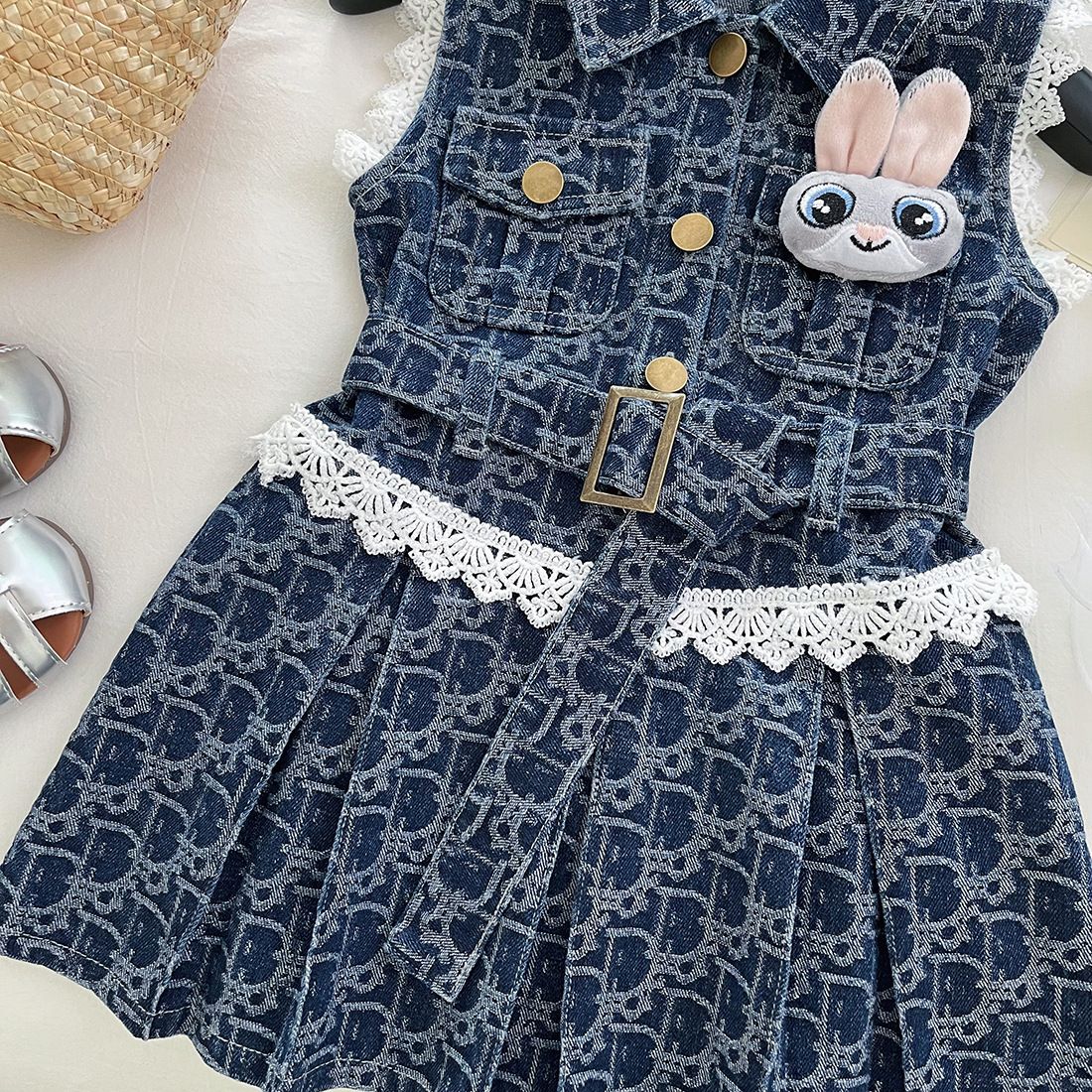 Girls' Cowboy Sleeveless Dress Summer New Children's Cowboy Skirt Lace Lace Little Girls' Tank Top Dress Skirt