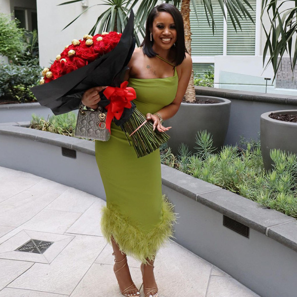 One Shoulder Halter Neck Fur Formal Dresses Sleeveless Chic Women Evening Elegant Party Prom Sexy  Fashion Dresses