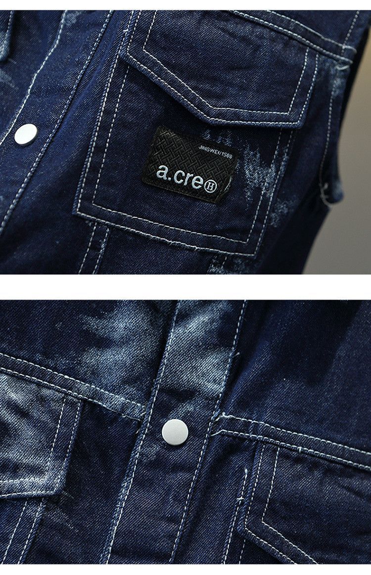 （ three piece set）Boys' clothing set imitation denim suit vest+boys' top+pants handsome middle-aged and large children's western-style summer outfit,