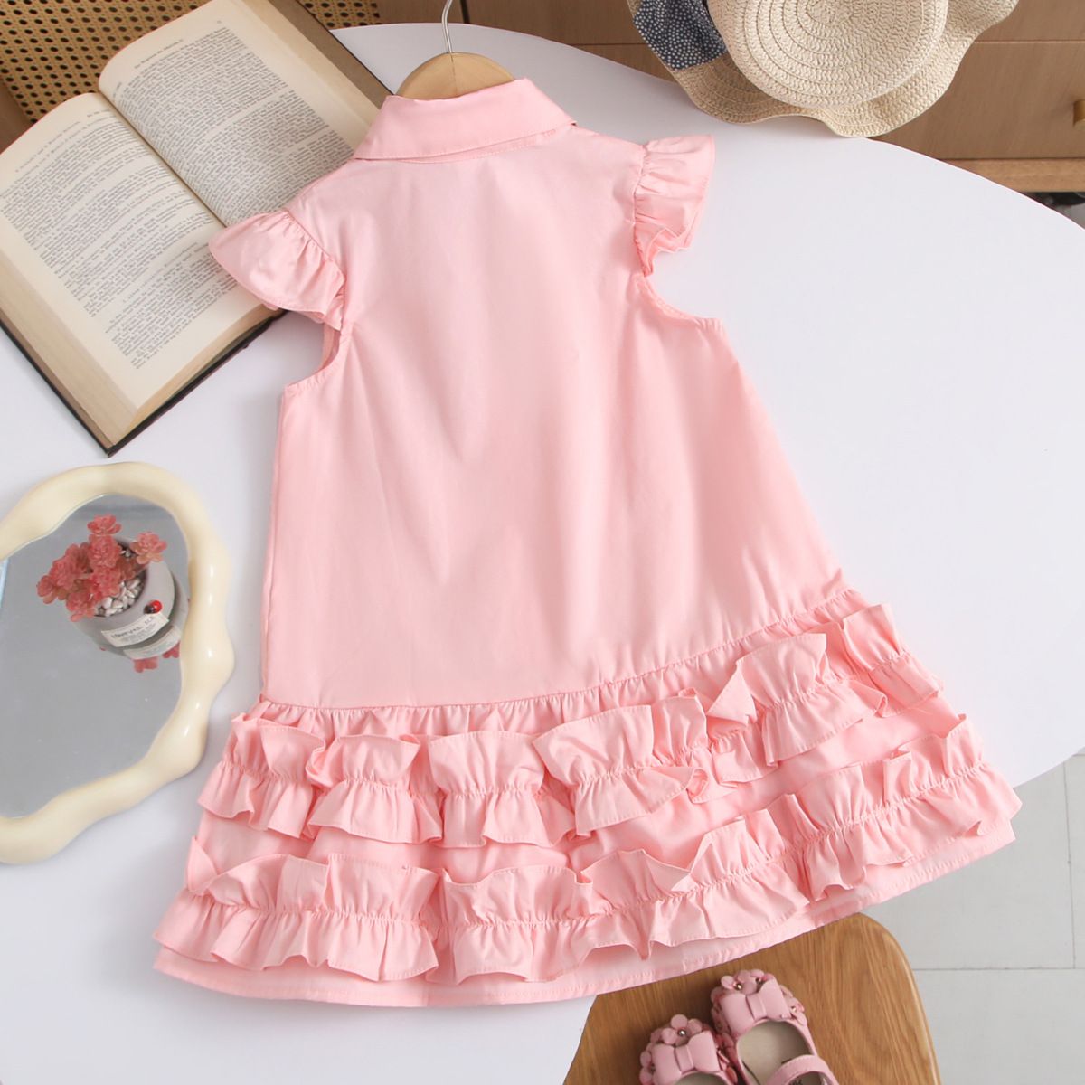 Girls' dress summer new style flying sleeve children's vest skirt, little girls' college style cake skirt