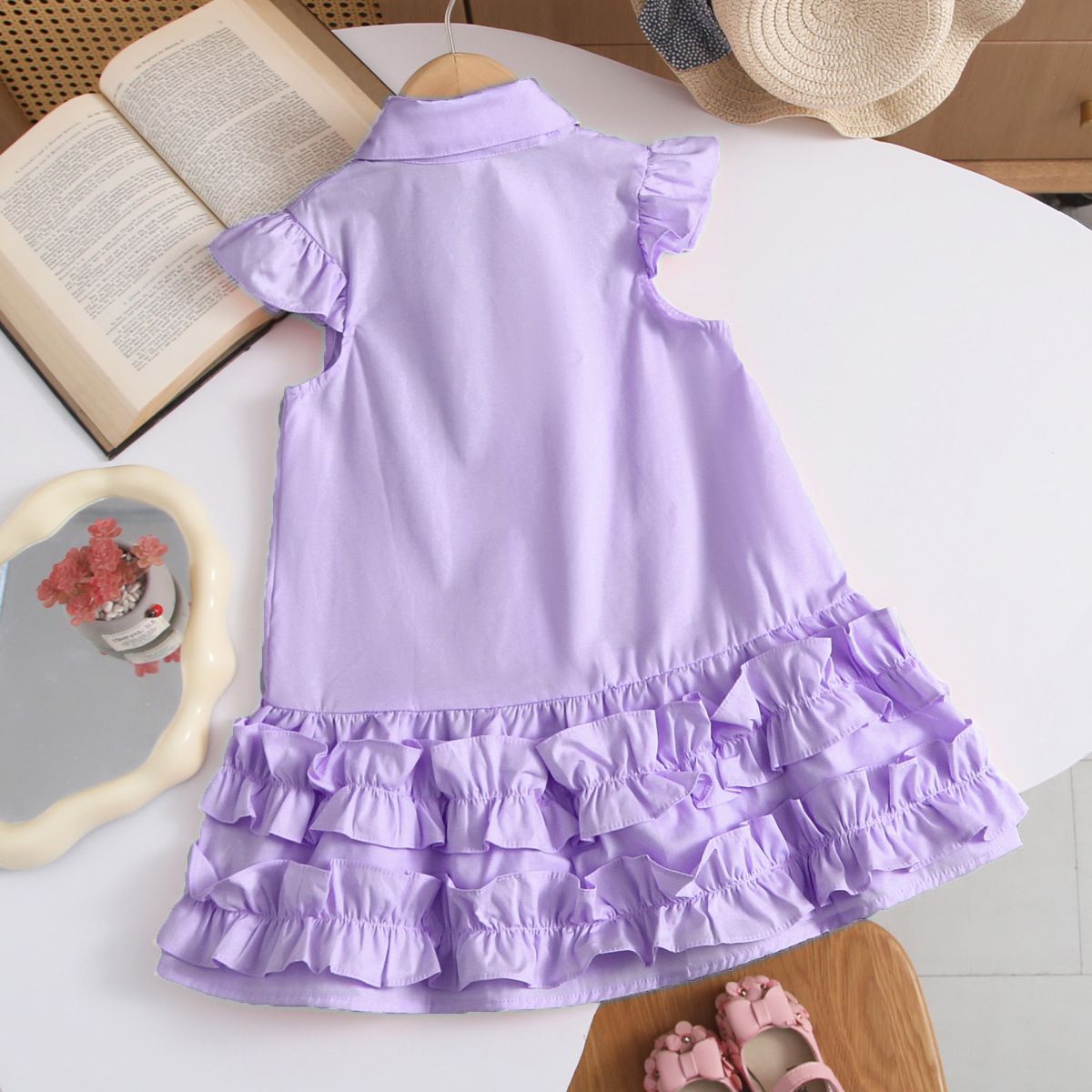 Girls' dress summer new style flying sleeve children's vest skirt, little girls' college style cake skirt