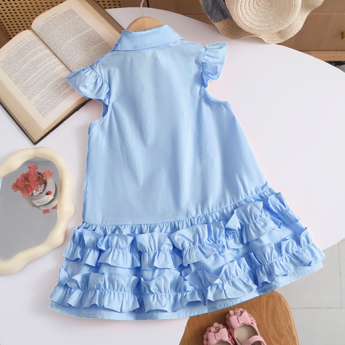 Girls' dress summer new style flying sleeve children's vest skirt, little girls' college style cake skirt