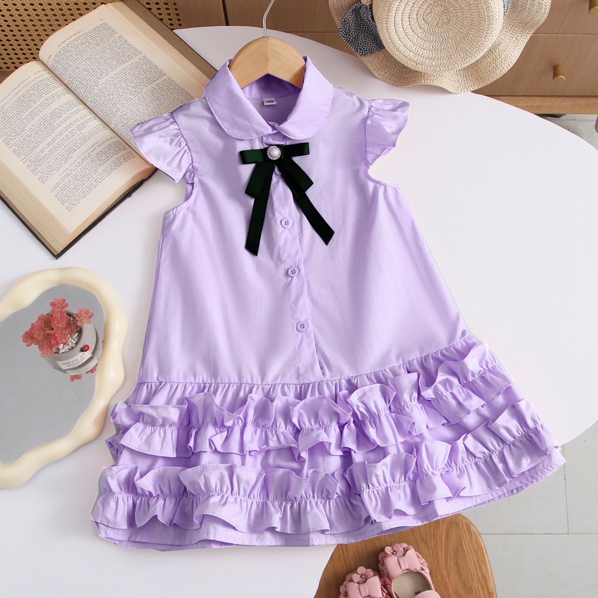 Girls' dress summer new style flying sleeve children's vest skirt, little girls' college style cake skirt
