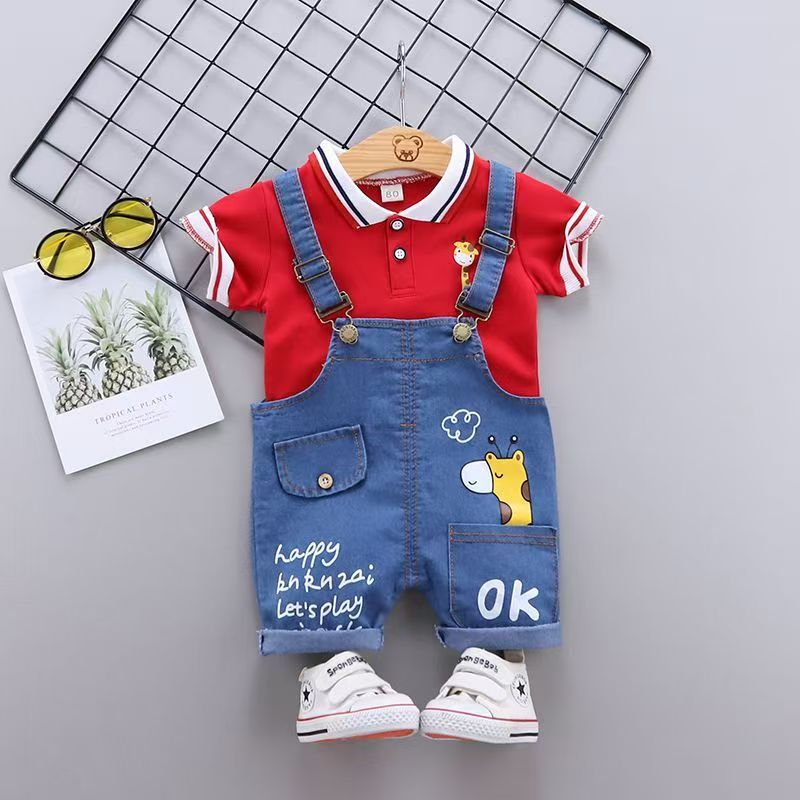 Baby Boys Clothing Children Summer Toddler Girls Clothes Infant Cartoon Cotton T Shirt+Denim Shorts 2pc/Sets Kids Sports Outfit