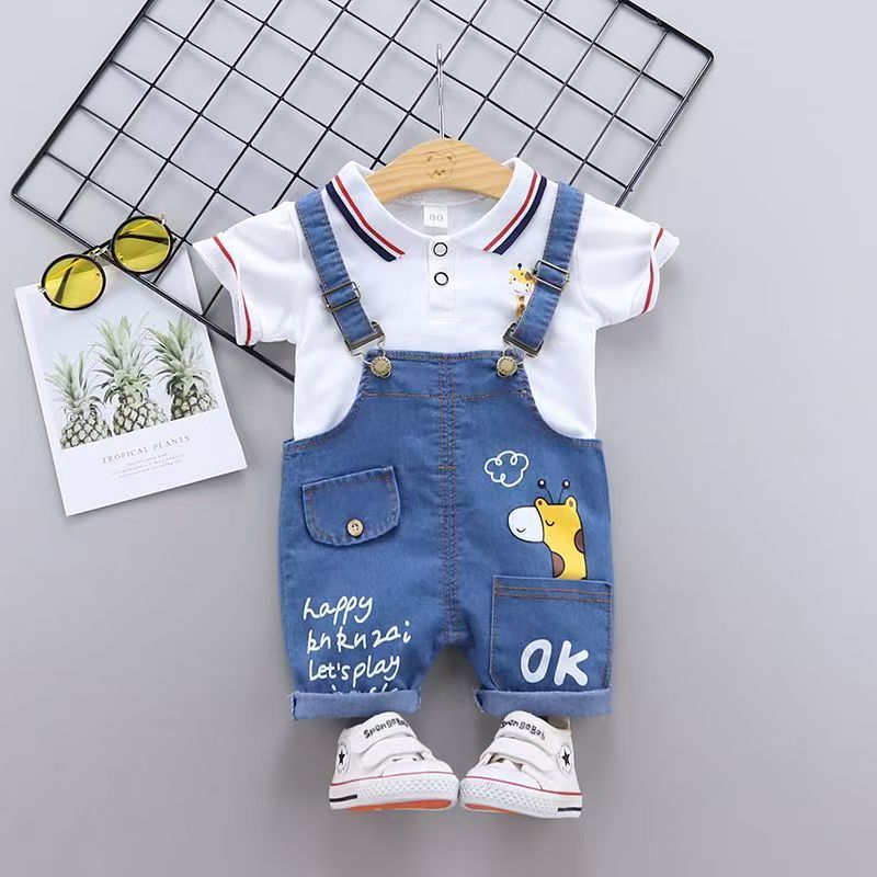 Baby Boys Clothing Children Summer Toddler Girls Clothes Infant Cartoon Cotton T Shirt+Denim Shorts 2pc/Sets Kids Sports Outfit