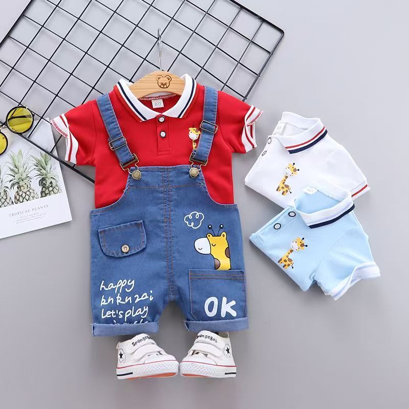 Baby Boys Clothing Children Summer Toddler Girls Clothes Infant Cartoon Cotton T Shirt+Denim Shorts 2pc/Sets Kids Sports Outfit