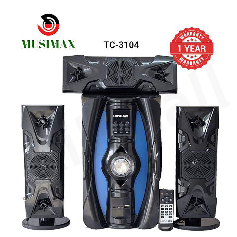 MUSIMAX 3.1CH Multimedia Bluetooth TC-3104 Woofer AC/DC Speaker Systems USB/SD/FM Radio Home Theater System Subwoofer with Remote Control 12000W