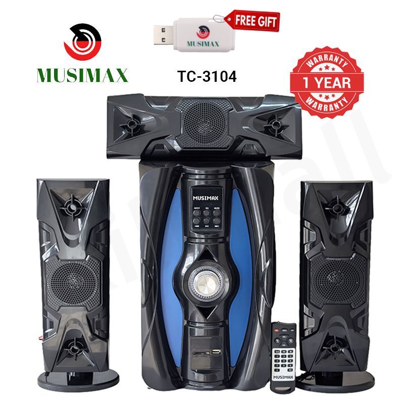 MUSIMAX 3.1CH Multimedia Bluetooth TC-3104 Woofer AC/DC Speaker Systems USB/SD/FM Radio Home Theater System Subwoofer with Remote Control 12000W