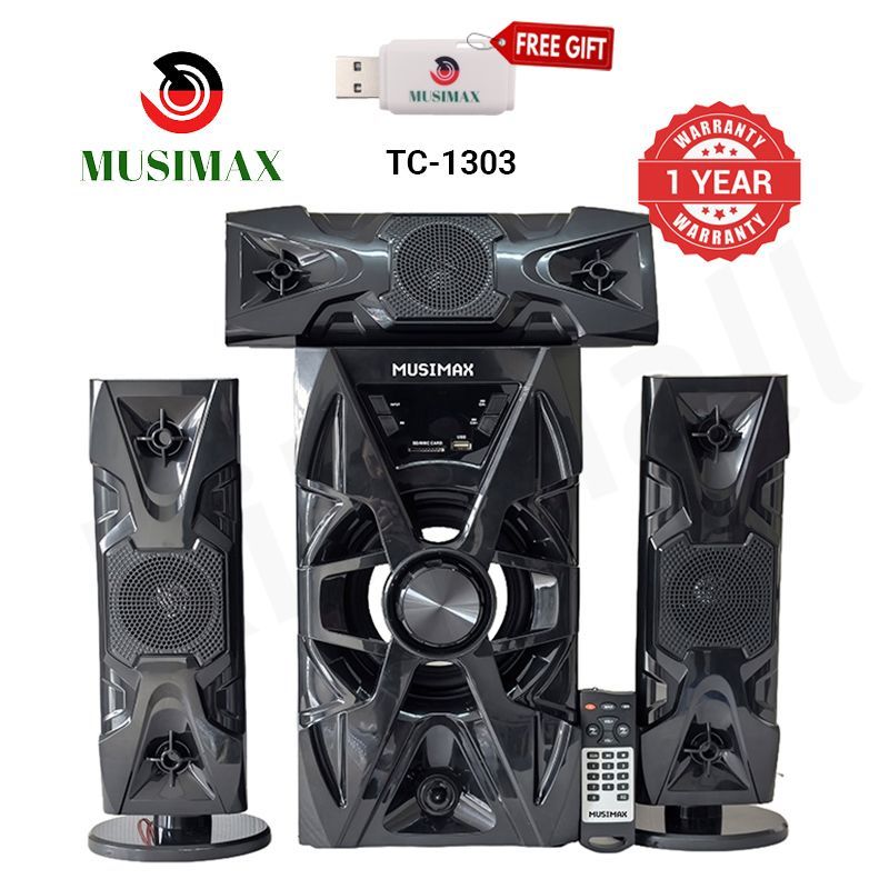 MUSIMAX/CLUBOX 3.1CH X-Base TC-1303 Woofer HI-FI BT Speaker Systems AC/DC Subwoofer Home Audio System 12000W with Remote Control Bluetooth FM USB SD TC-1303 Black