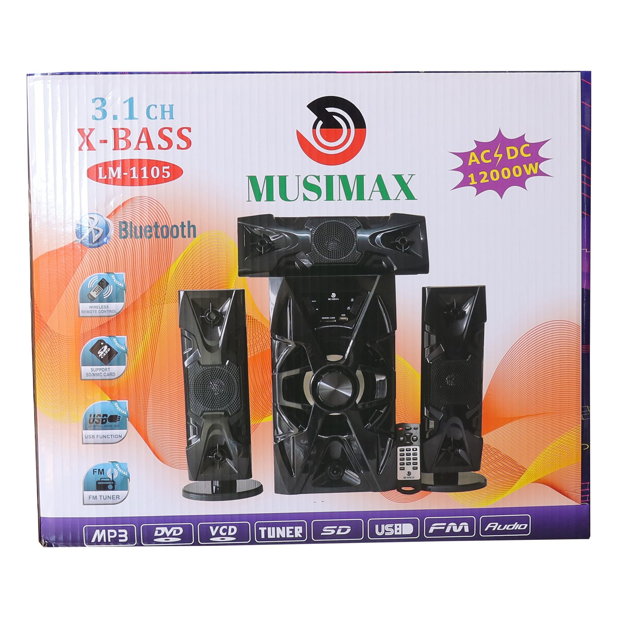 MUSIMAX 3.1CH X-Base LM-1105 Woofer HI-FI BT Speaker Systems AC/DC Subwoofer Home Audio System 12000W with Remote Control Bluetooth FM USB SD TC-1303