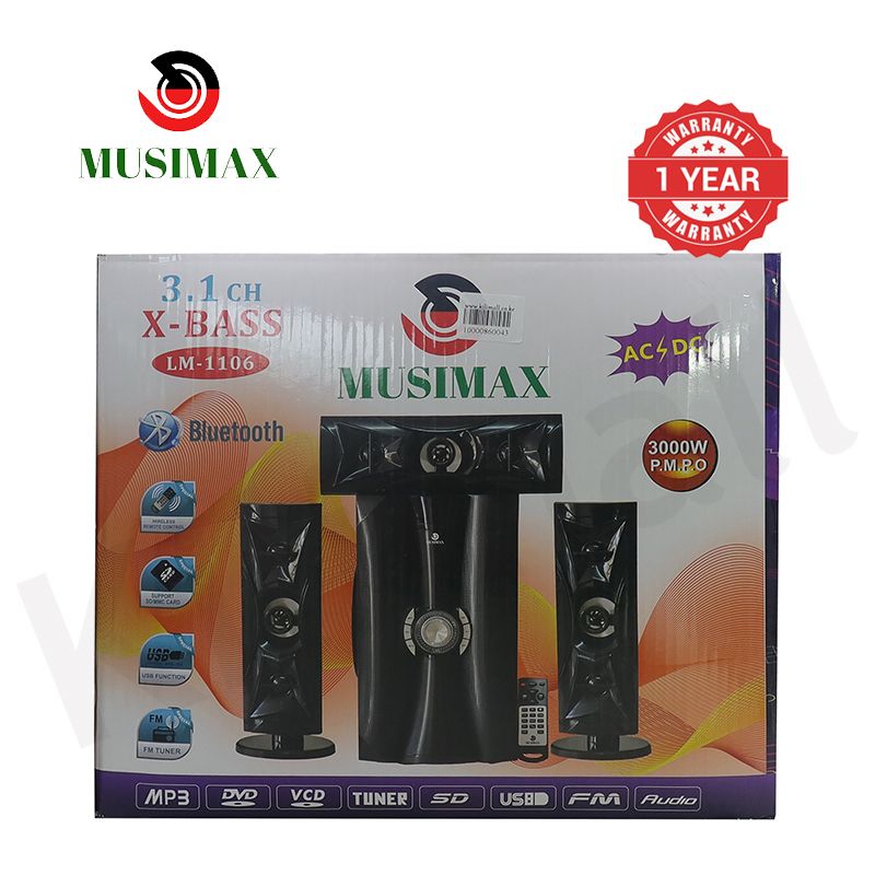 MUSIMAX 3.1CH HI-FI Multimedia Bluetooth LM-1106 Woofer Home Audio System Speaker Systems Home Theater System Subwoofer with Remote Control 3000W