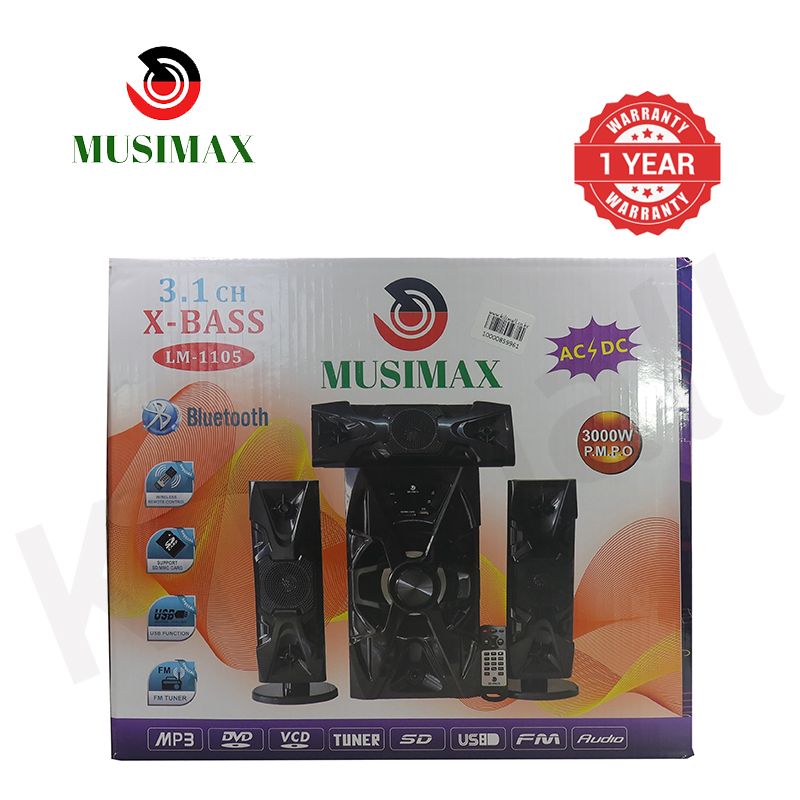 MUSIMAX 3.1CH X-Base LM-1105 Woofer HI-FI BT Speaker Systems AC/DC Subwoofer Home Audio System 3000W with Remote Control Bluetooth FM USB SD