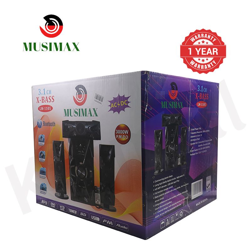 MUSIMAX 3.1CH X-Base LM-1105 Woofer HI-FI BT Speaker Systems AC/DC Subwoofer Home Audio System 3000W with Remote Control Bluetooth FM USB SD