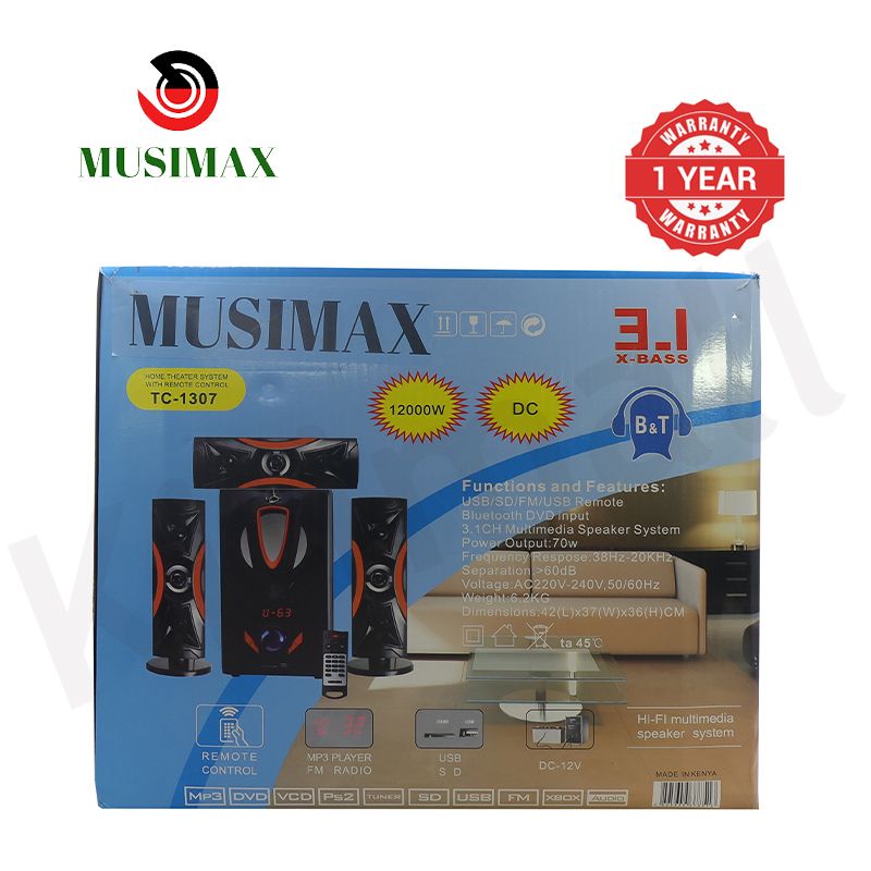 MUSIMAX 3.1CH Bluetooth LM-1107 Woofer Home Theater System Speaker Systems Subwoofer USB/SD/FM Home Audio System with Remote Control 12000W